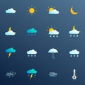 Weather icon set. Modern weather forecast symbols. Vector illustration. Royalty Free Stock Photo